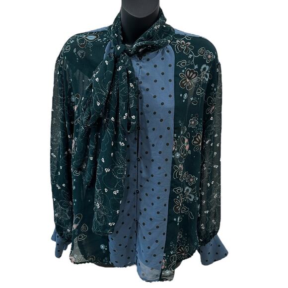 See By Chloe Frosty Green Scarf Neck Blouse - Picture 8 of 10